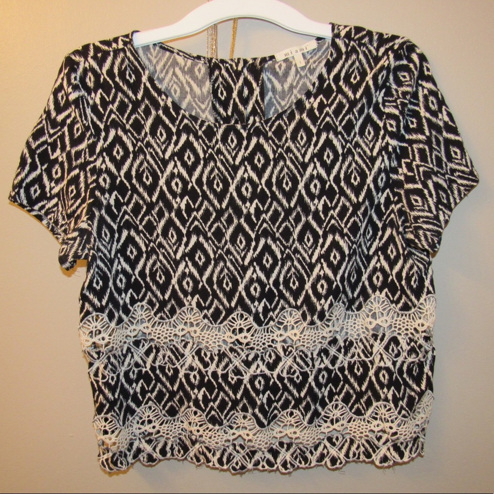 Black and Cream Patterned Crop Top